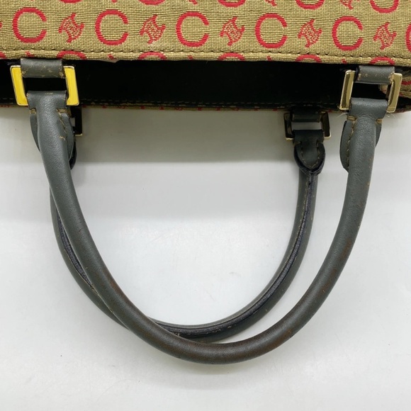 Auth Celine C Macadam Pattern Canvas x Leather Khaki Hand Bag handles have wear - Picture 14 of 16